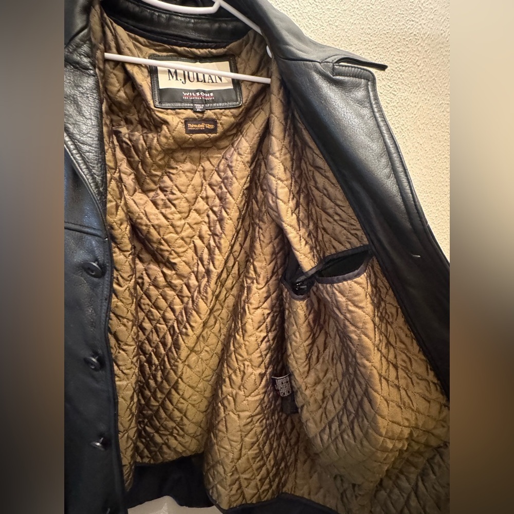 Vintage M.Julian Wilson's Leather Black Thinsulate Button Coat - Picture 5 of 6